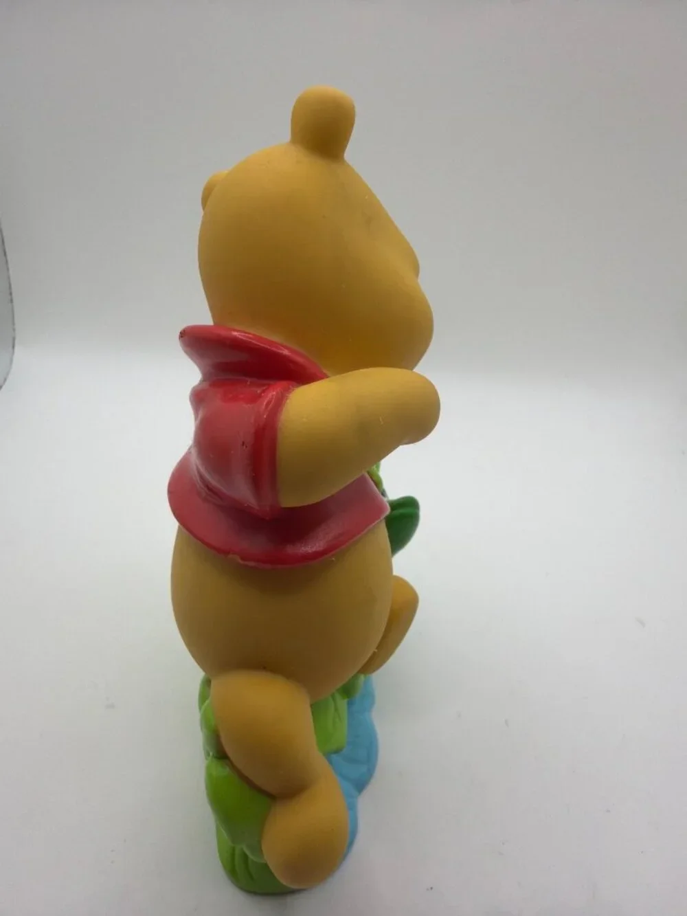 Adorable Winnie The Pooh Figurine Sitting With Frog On Leafy Base Vibrant Colors